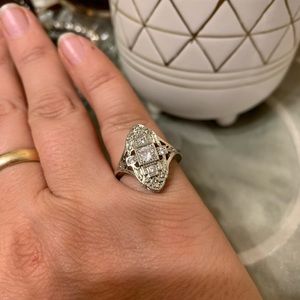 Vintage inspired white sapphire ring